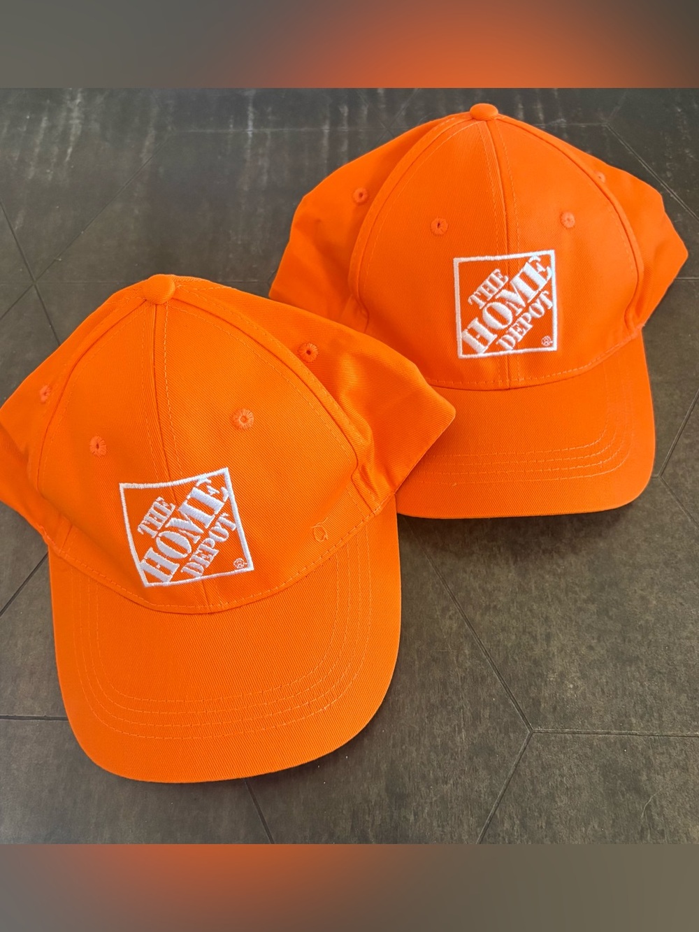 NEW The Home Depot logo Ball Cap Trucker Cap Set of 2 Orange adjustable hat